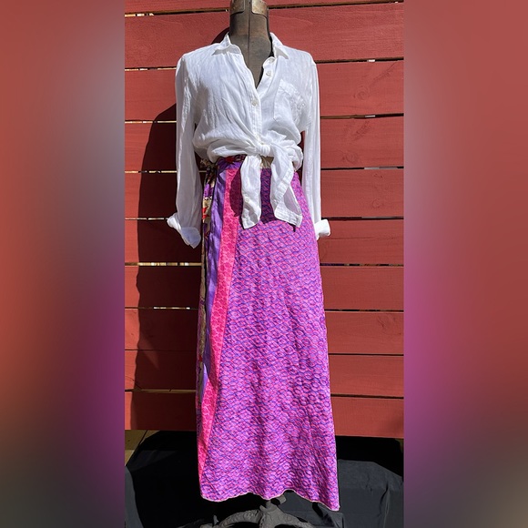 Regular/Maxi Length Up-Cycled Reversible Sari Wrap Skirt #79
